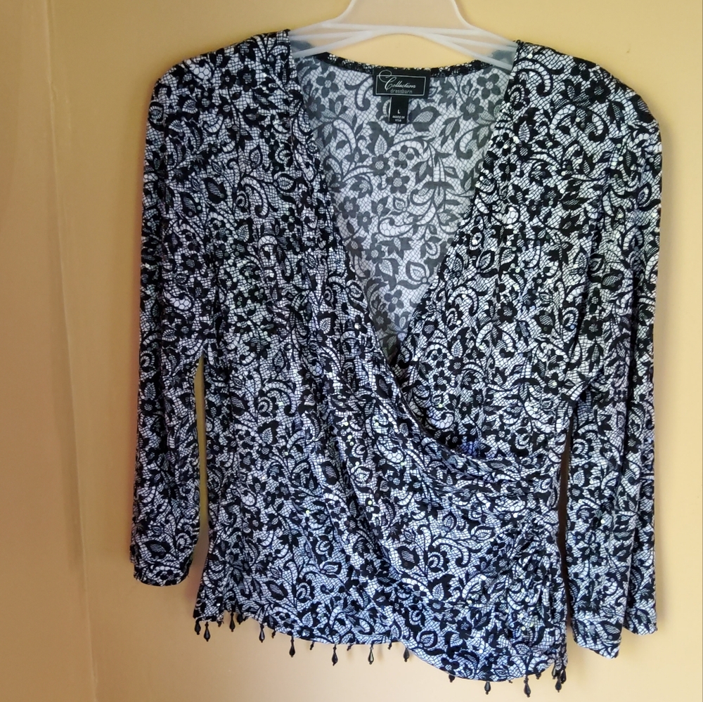 Collection 👌Dress Barn Wrap Blouse with Sequins and Fringes